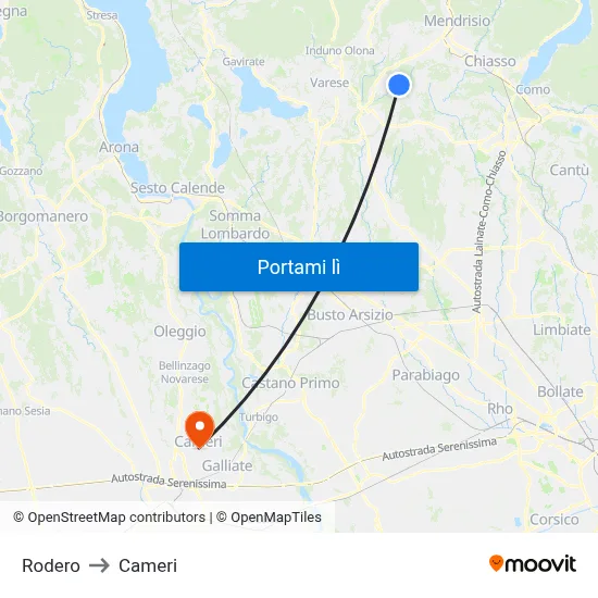 Rodero to Cameri map