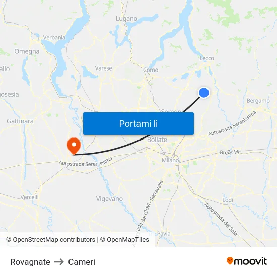 Rovagnate to Cameri map