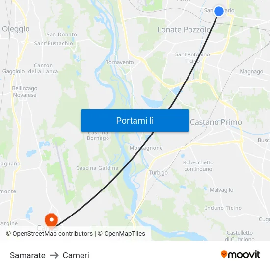 Samarate to Cameri map