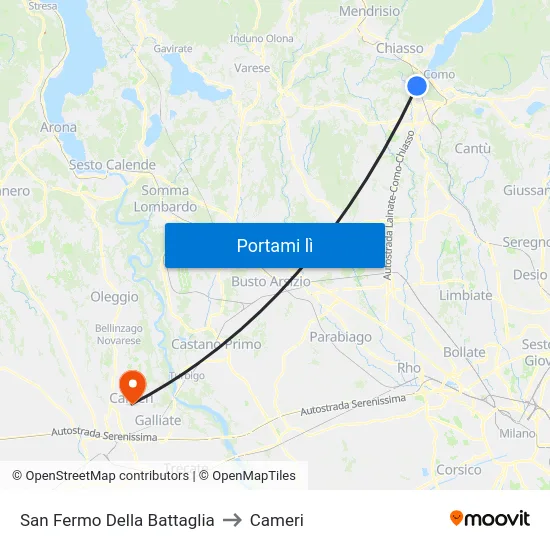 San Fermo Della Battaglia to Cameri map