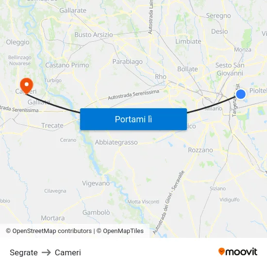 Segrate to Cameri map