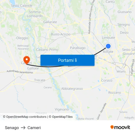 Senago to Cameri map