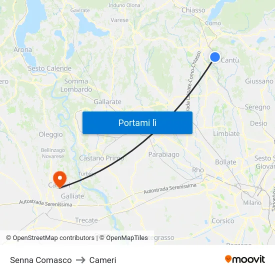 Senna Comasco to Cameri map