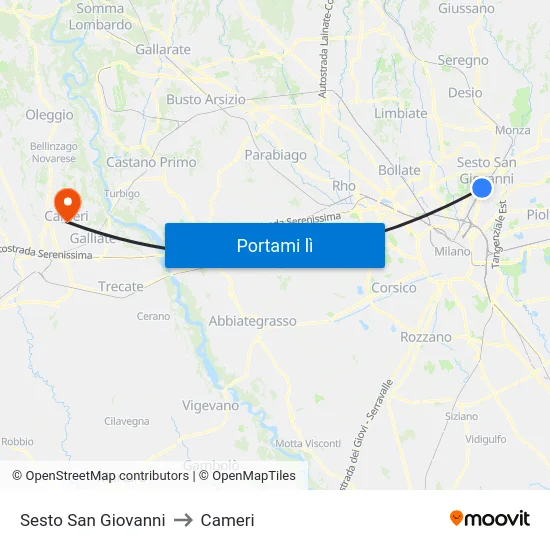 Sesto San Giovanni to Cameri map