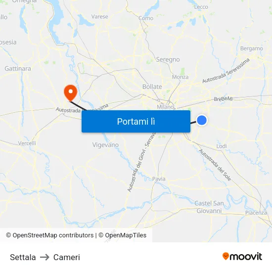 Settala to Cameri map