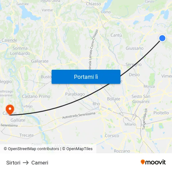 Sirtori to Cameri map