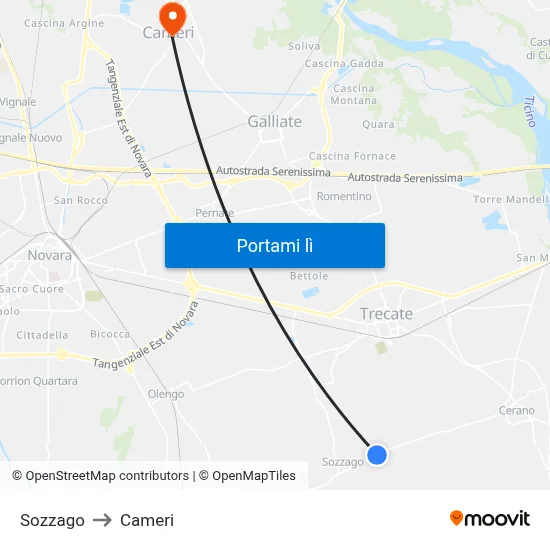 Sozzago to Cameri map