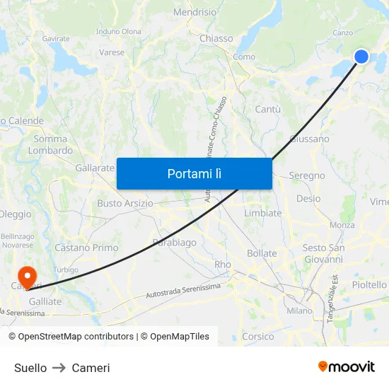 Suello to Cameri map