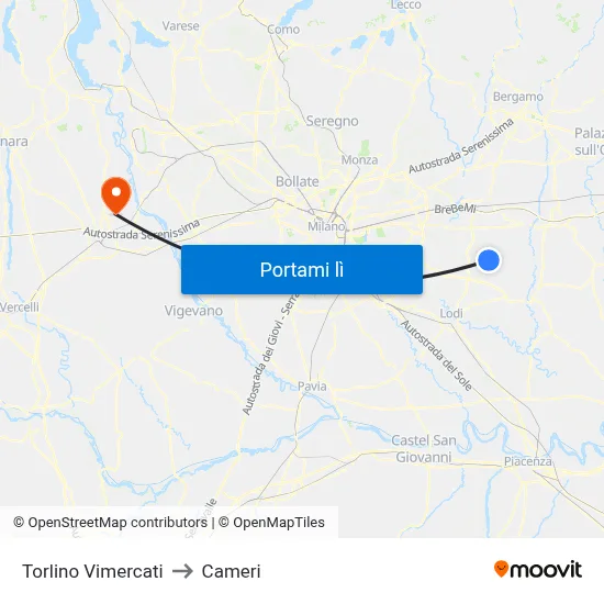Torlino Vimercati to Cameri map