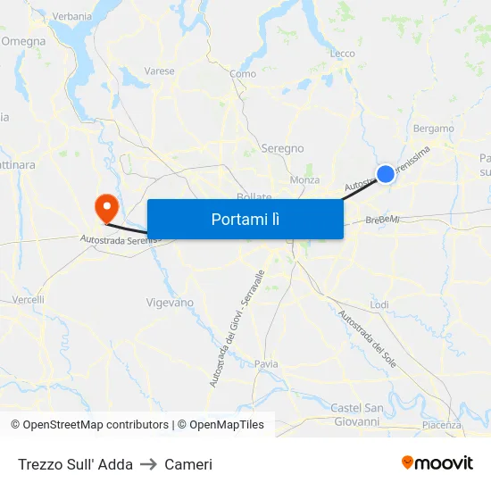 Trezzo Sull' Adda to Cameri map