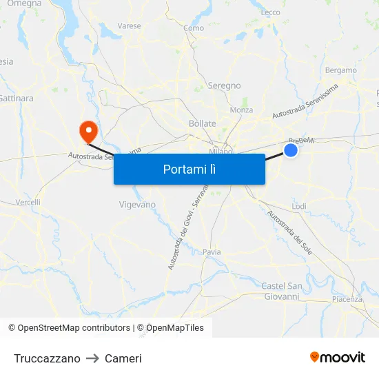 Truccazzano to Cameri map