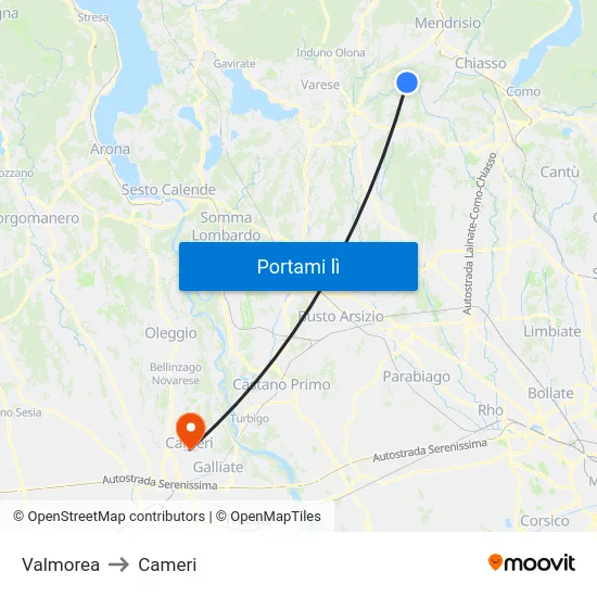 Valmorea to Cameri map