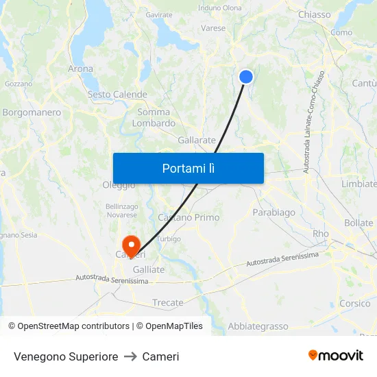 Venegono Superiore to Cameri map