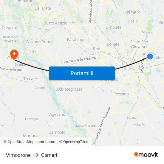 Vimodrone to Cameri map