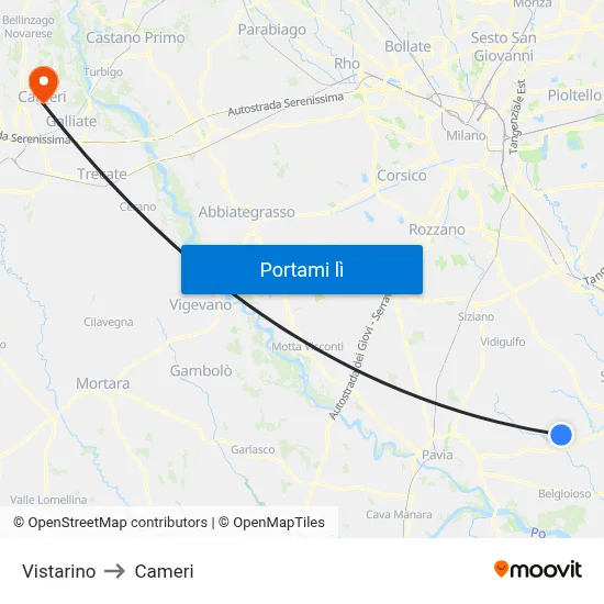 Vistarino to Cameri map