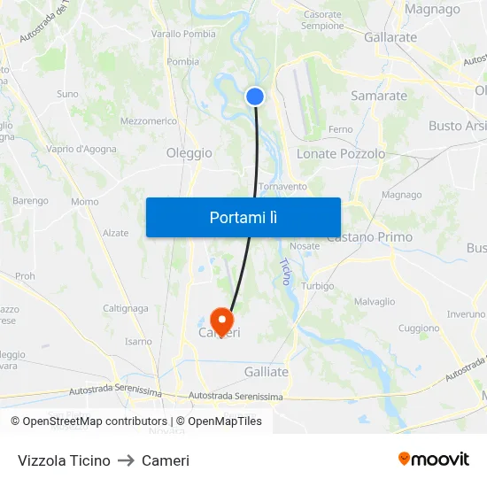Vizzola Ticino to Cameri map
