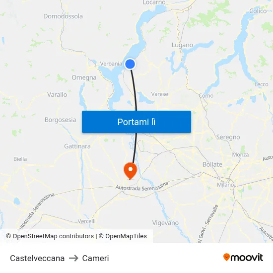 Castelveccana to Cameri map