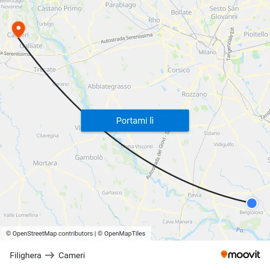 Filighera to Cameri map