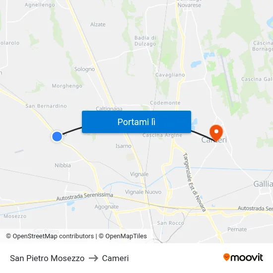 San Pietro Mosezzo to Cameri map