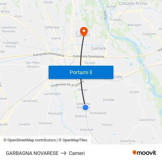 GARBAGNA NOVARESE to Cameri map
