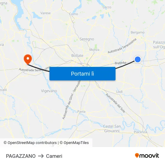 PAGAZZANO to Cameri map