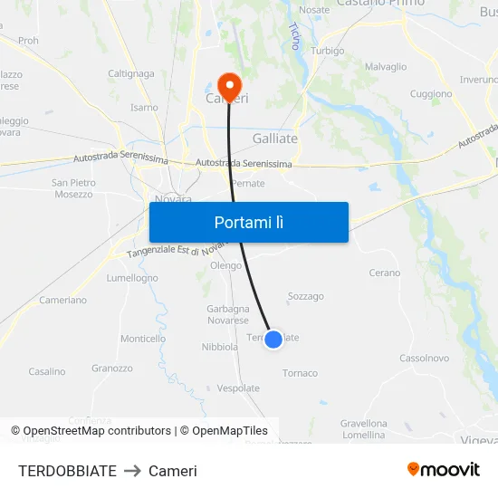 TERDOBBIATE to Cameri map