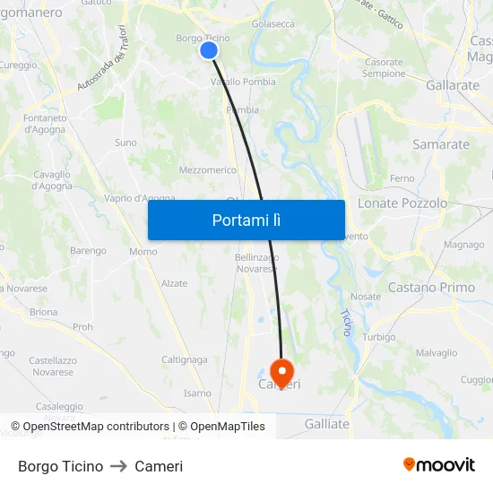 Borgo Ticino to Cameri map