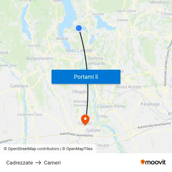 Cadrezzate to Cameri map