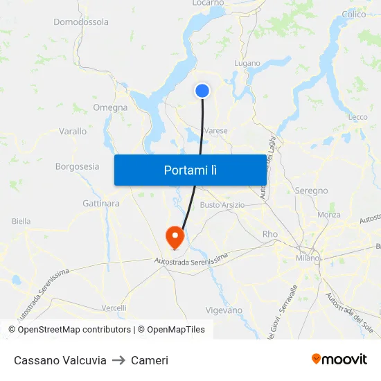 Cassano Valcuvia to Cameri map