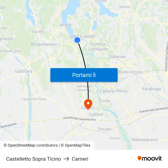 Castelletto Sopra Ticino to Cameri map