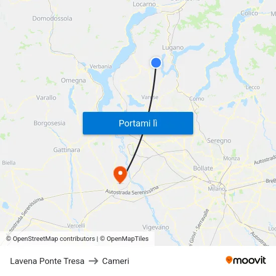 Lavena Ponte Tresa to Cameri map
