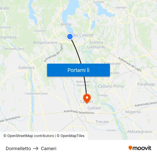 Dormelletto to Cameri map