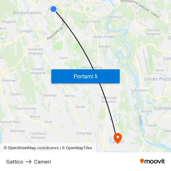 Gattico to Cameri map
