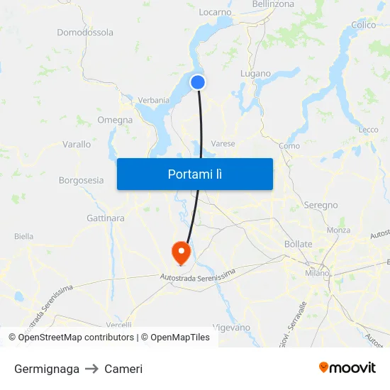 Germignaga to Cameri map