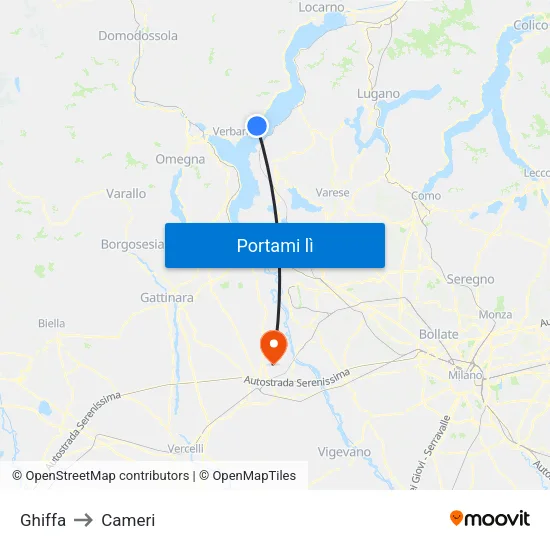 Ghiffa to Cameri map