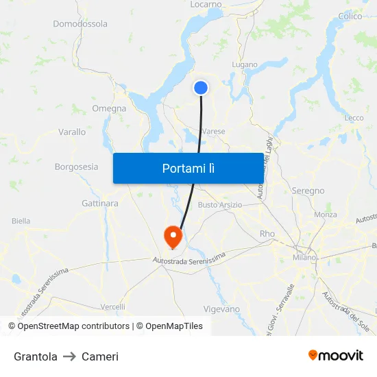 Grantola to Cameri map