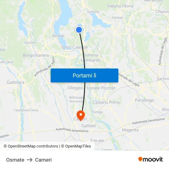 Osmate to Cameri map