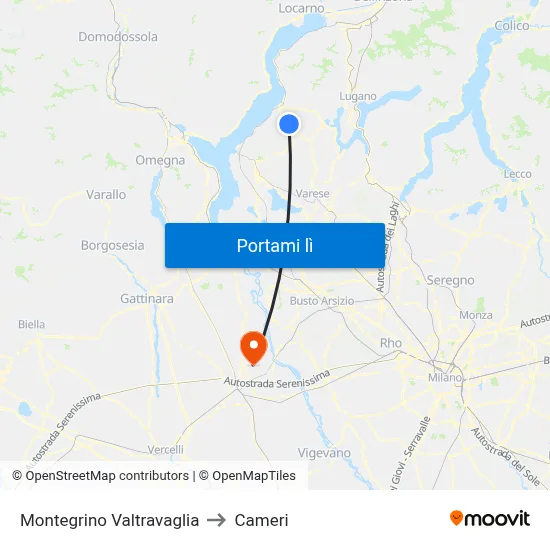 Montegrino Valtravaglia to Cameri map
