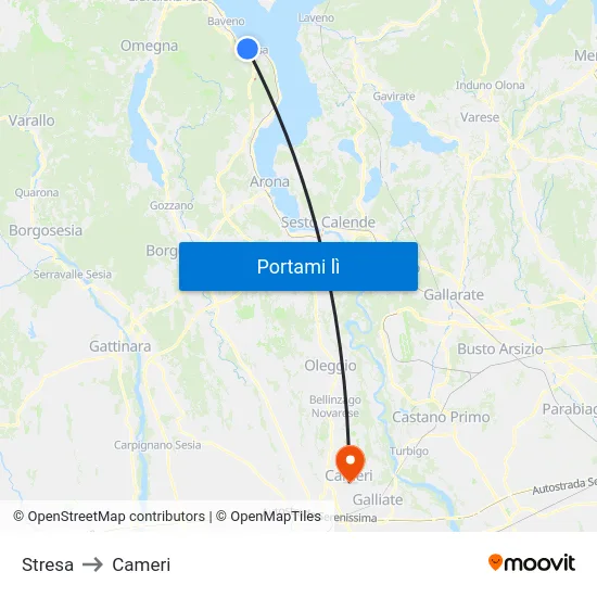 Stresa to Cameri map