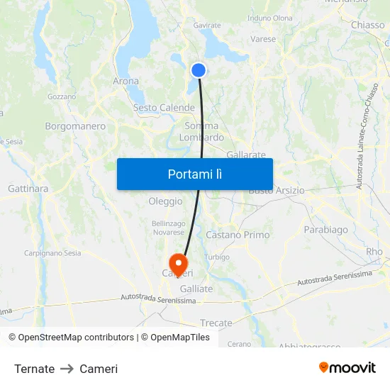 Ternate to Cameri map
