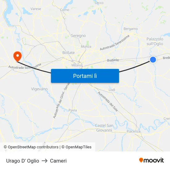 Urago D' Oglio to Cameri map