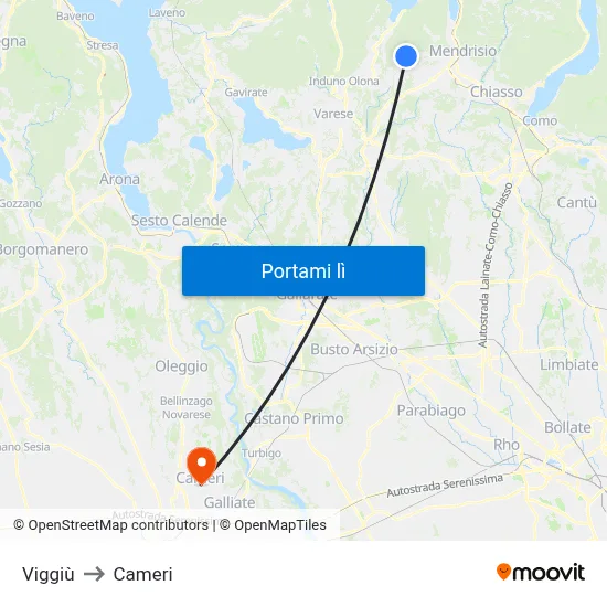 Viggiù to Cameri map