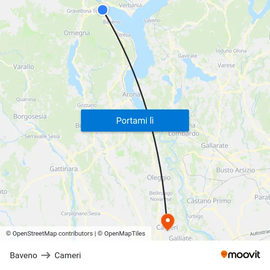 Baveno to Cameri map