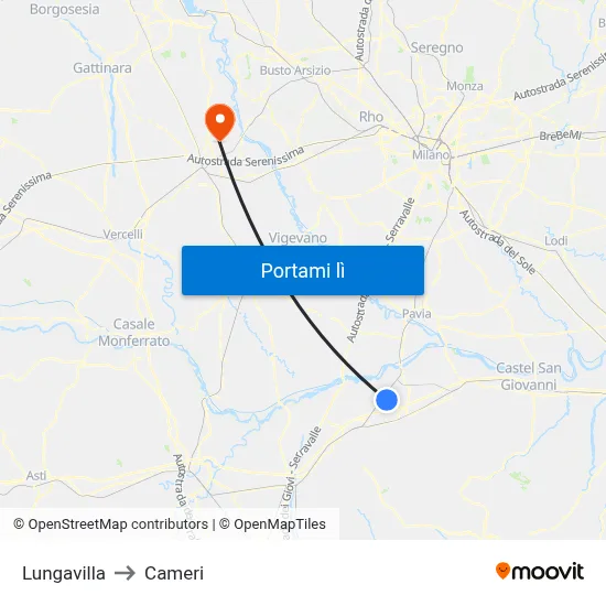 Lungavilla to Cameri map