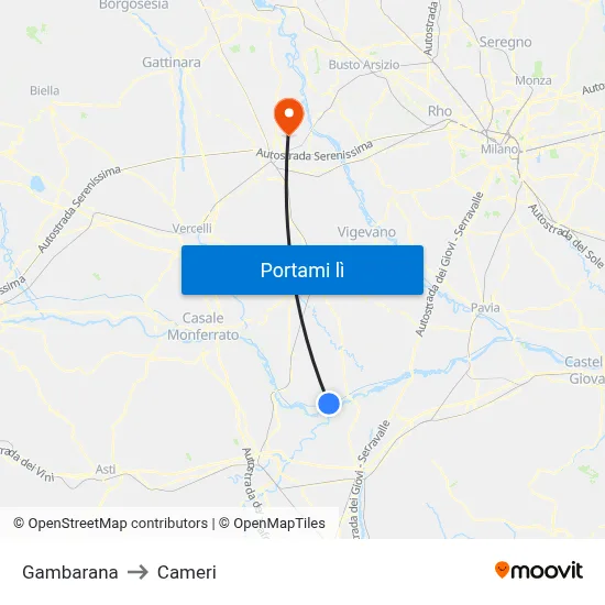 Gambarana to Cameri map