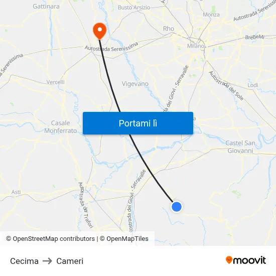 Cecima to Cameri map