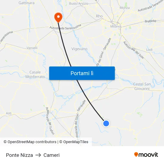 Ponte Nizza to Cameri map