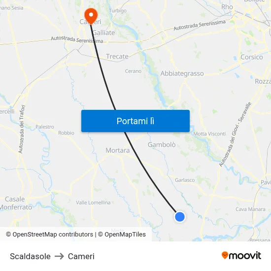 Scaldasole to Cameri map