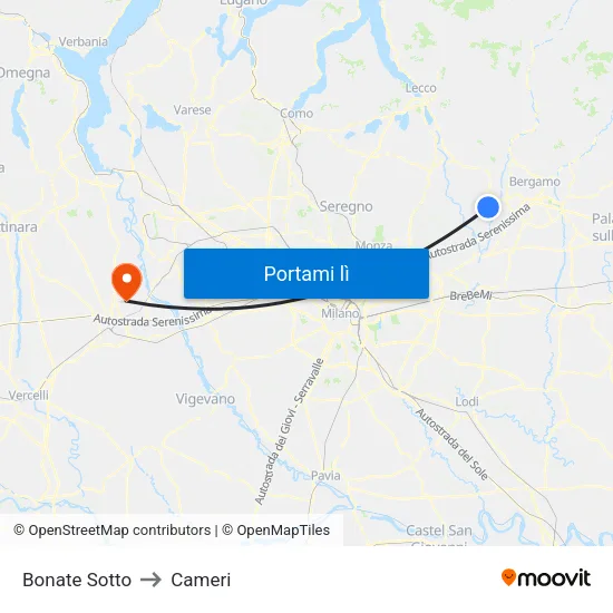 Bonate Sotto to Cameri map