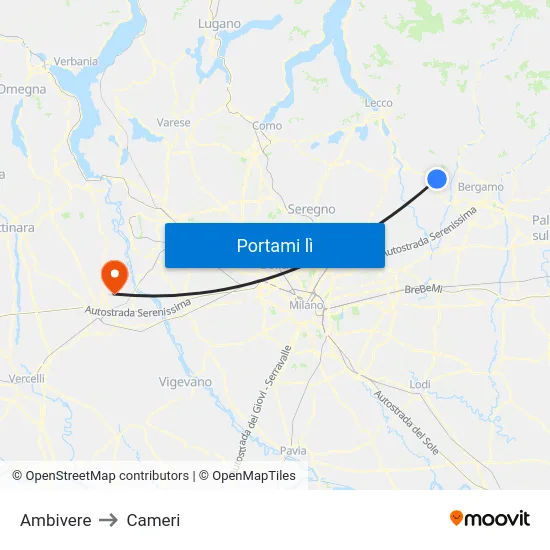 Ambivere to Cameri map